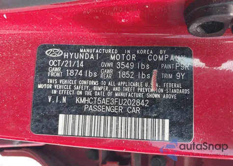 2015 Hyundai Accent Gs из США, поврежденный, VIN KMHCT5AE3FU202842